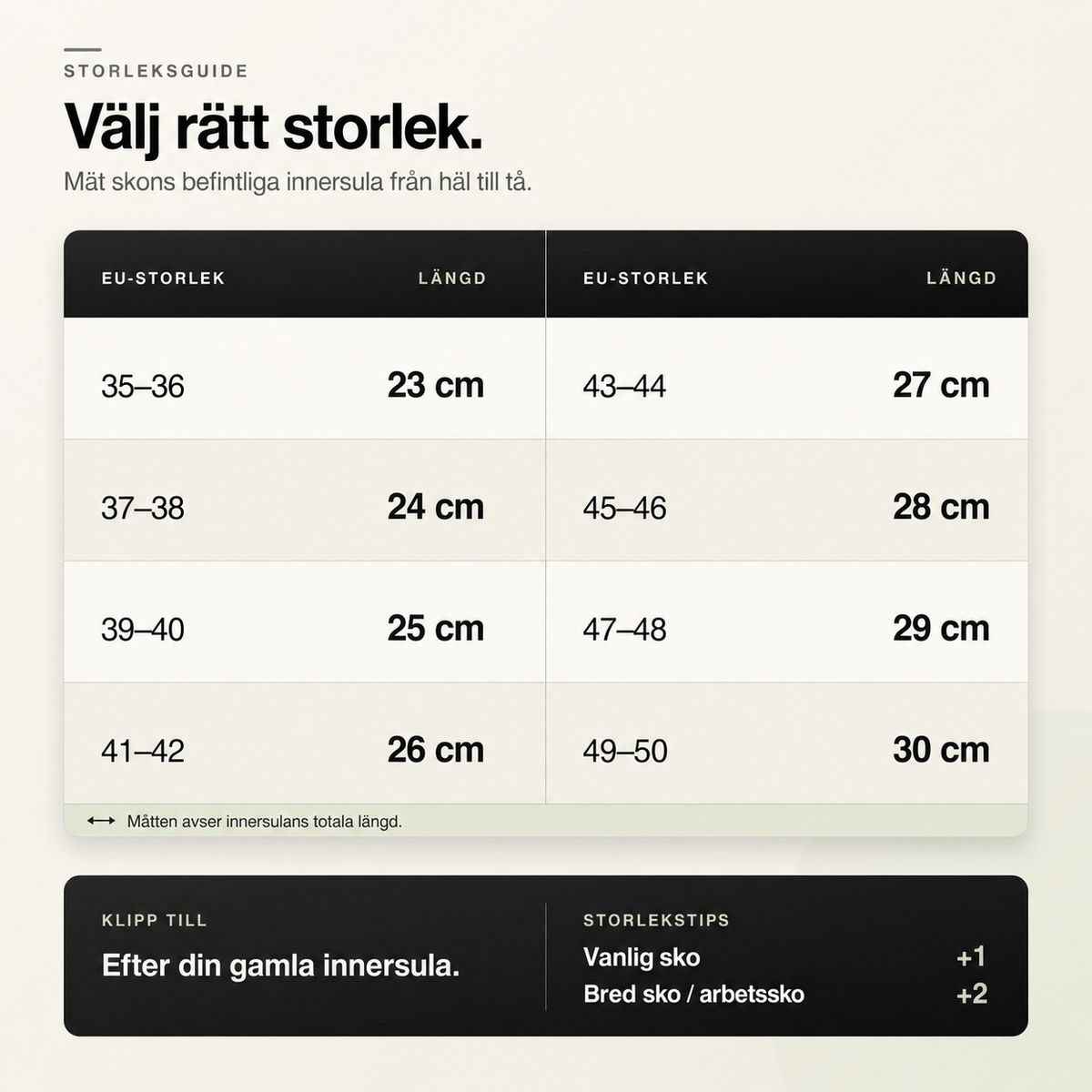 VitalStep — Storleksguide